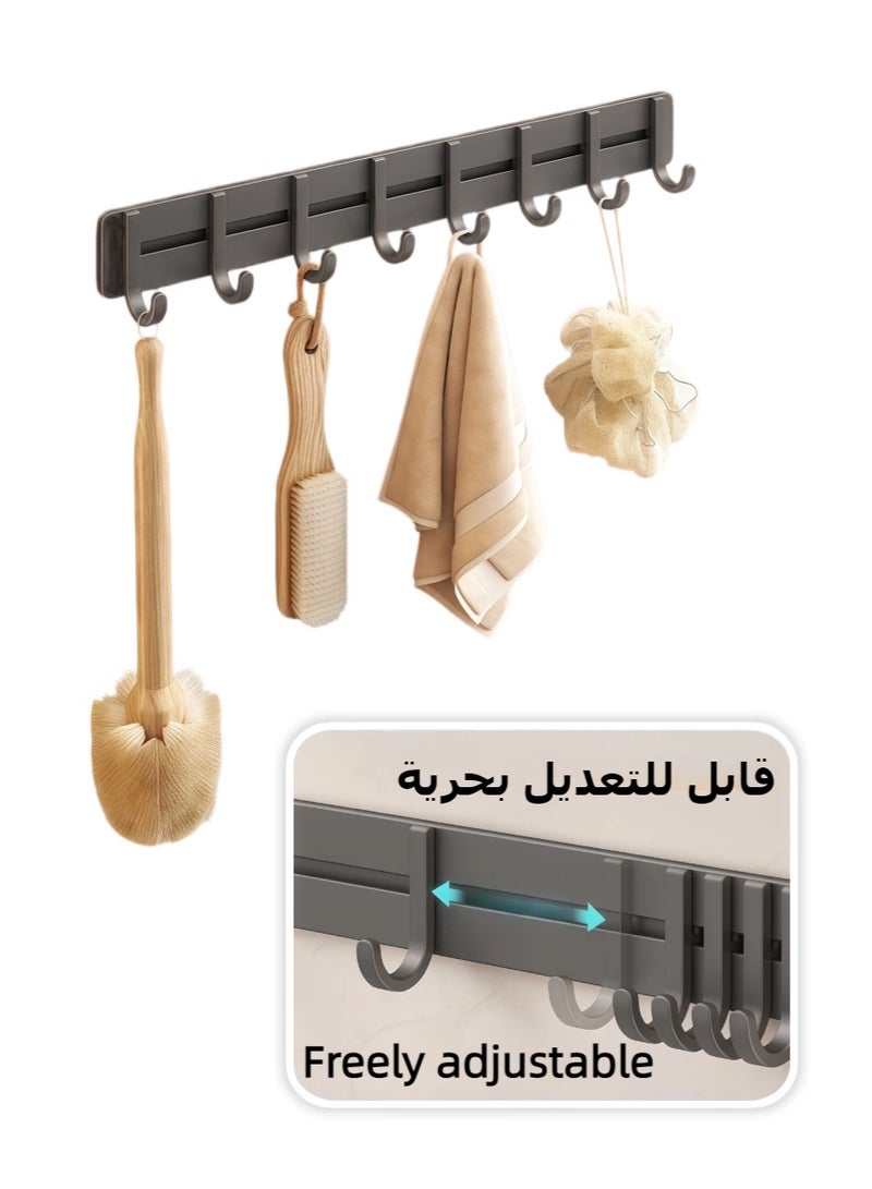 علاقة جدارية بثمانية خطافات، لون رمادي داكن، تخزين لغرفة النوم، خطافات تعليق، رف جداري للمعاطف والمناشف بثمانية خطافات للأرواب والحقائب والمفاتيح والمناشف للحمام - Image 1